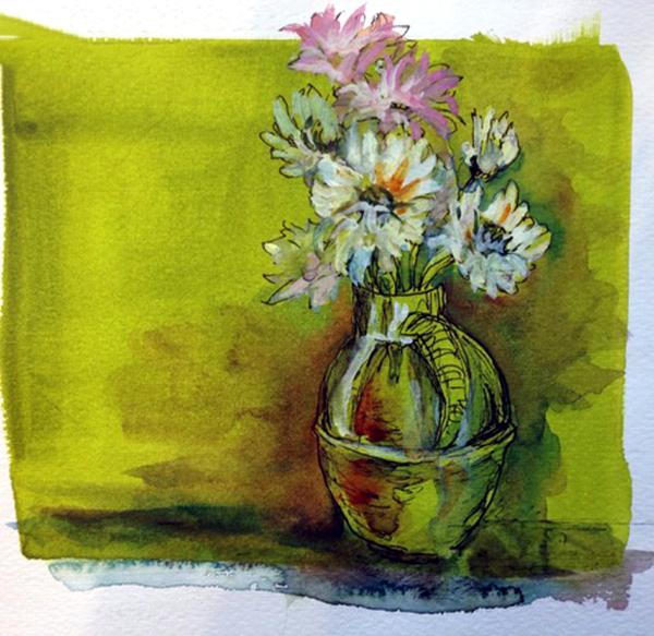Dasies in a Green Vase