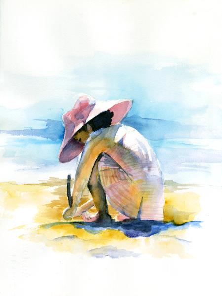 Girl with Hat on the Beach 